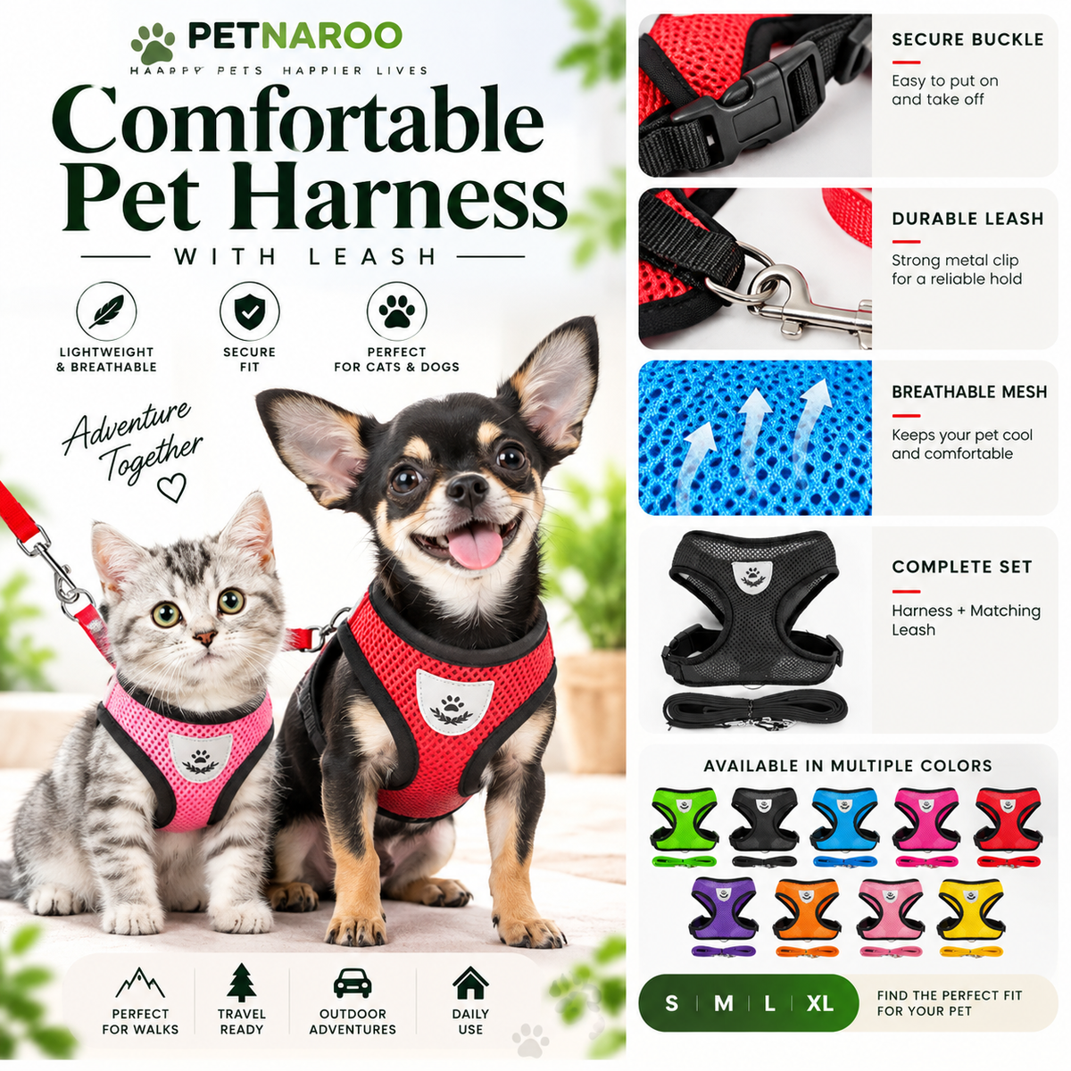 Comfortable Pet Harness with Leash
