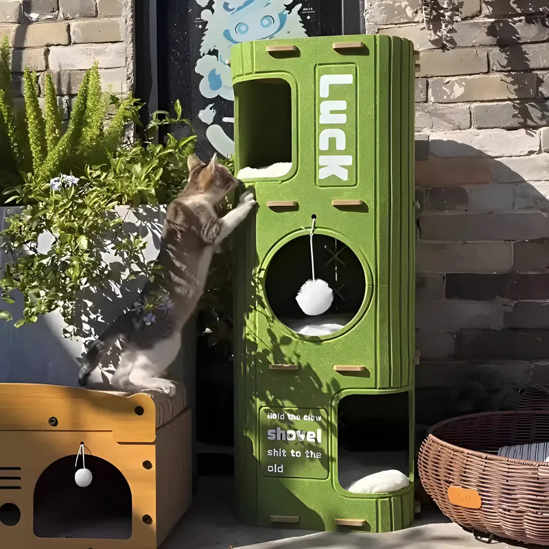 Multi-Level Cat Climbing Tower with Cozy Hideaway