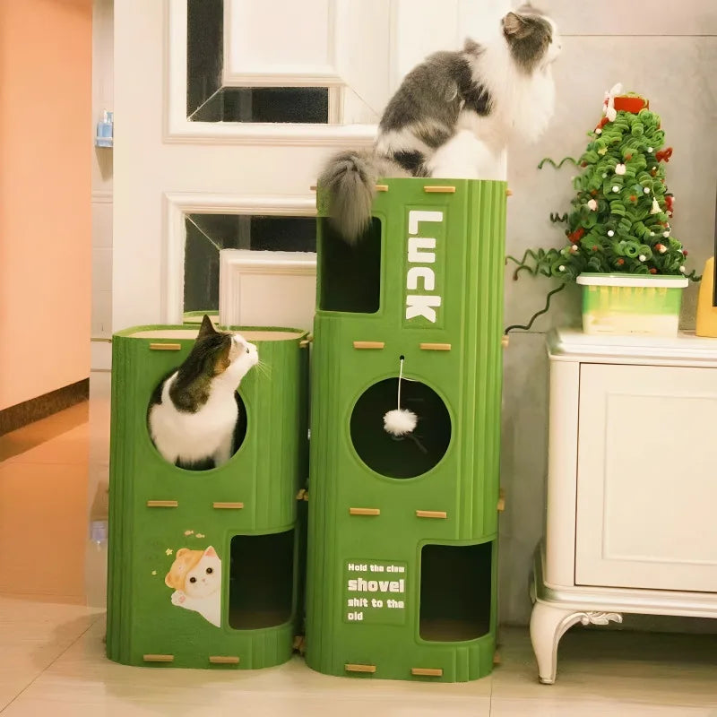 Multi-Level Cat Climbing Tower with Cozy Hideaway
