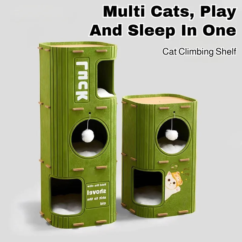 Multi-Level Cat Climbing Tower with Cozy Hideaway