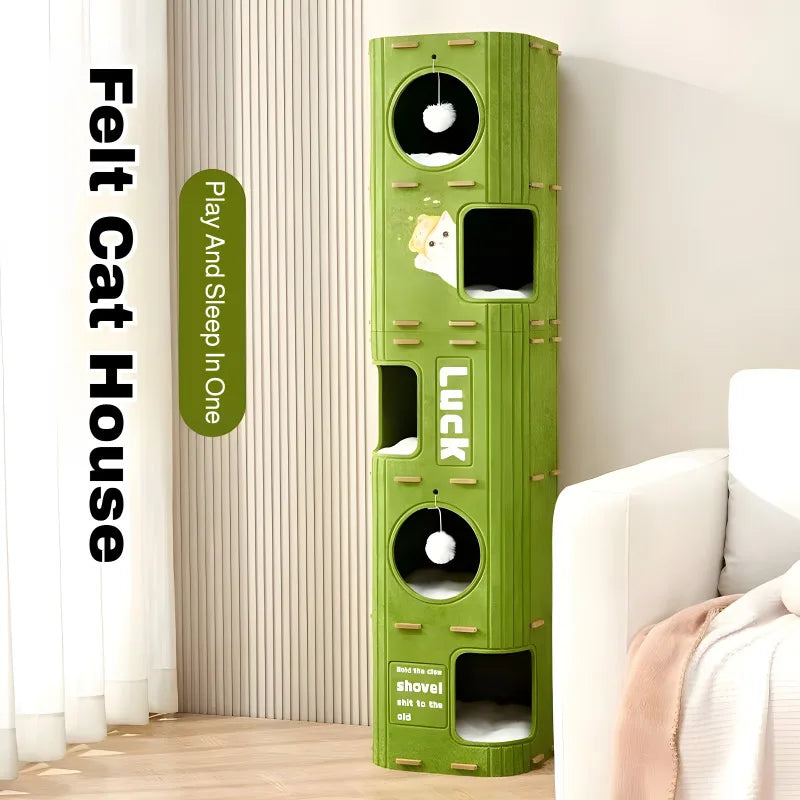 Multi-Level Cat Climbing Tower with Cozy Hideaway
